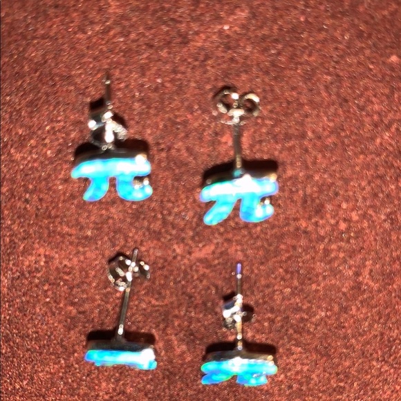 Blue Pi Symbol Earrings - Picture 7 of 11
